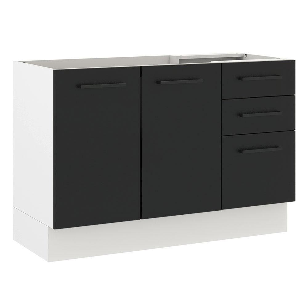 Balcão de Pia Madesa Agata 2 Portas e 3 Gavetas - Branco/Preto