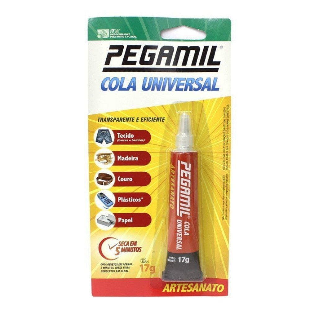 Cola universal Pegamil 17g pacote 03 colas seca em 5 minutos