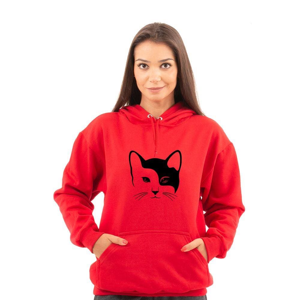 Moletom Optron Shop Estampa Gato Com Punho E Bolso