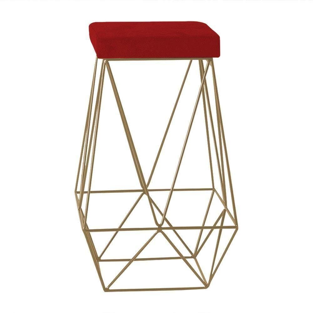 Banqueta Kathy Base Gold Veludo Vermelho Gran Belo