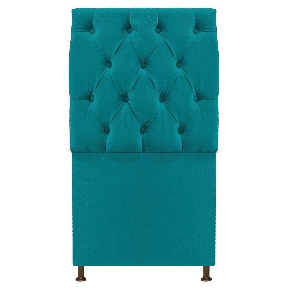 Cabeceira Sofia 90cm Solteiro Suede Azul Turquesa