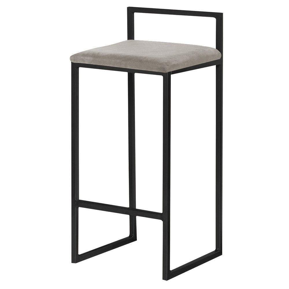 Banqueta Decorativa Selena Base Preta Veludo Cinza Gran Belo