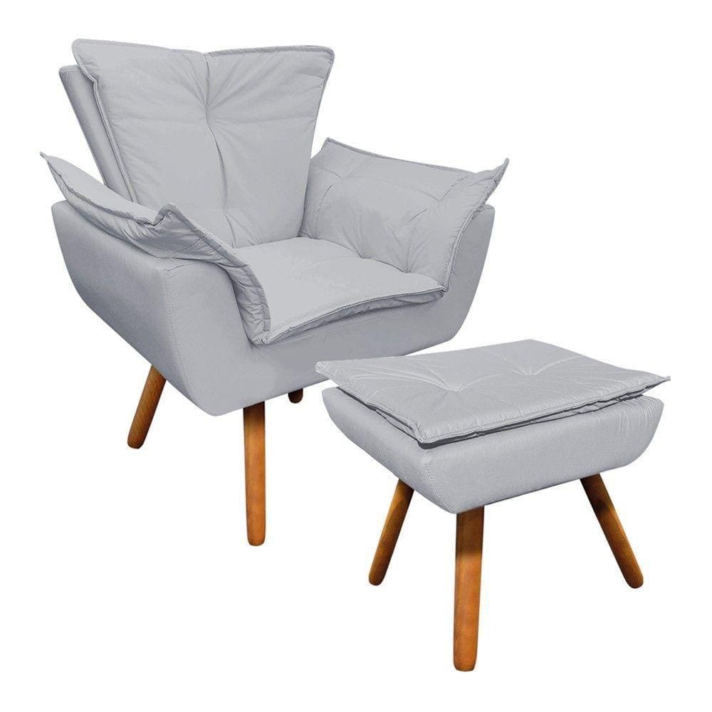 Kit Poltrona Opala com Puff Pés Palito Castanho D´rossi