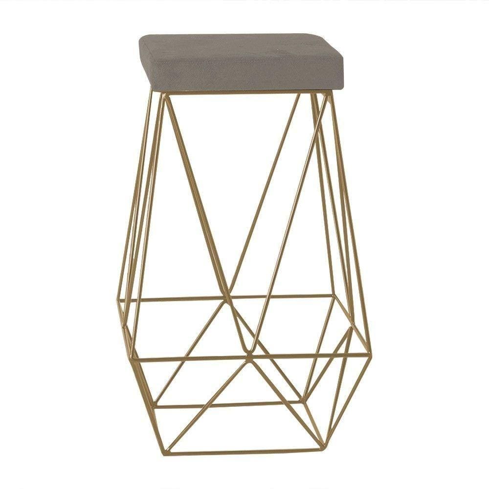 Banqueta Decorativa Kathy Base Gold Veludo Cinza Gran Belo