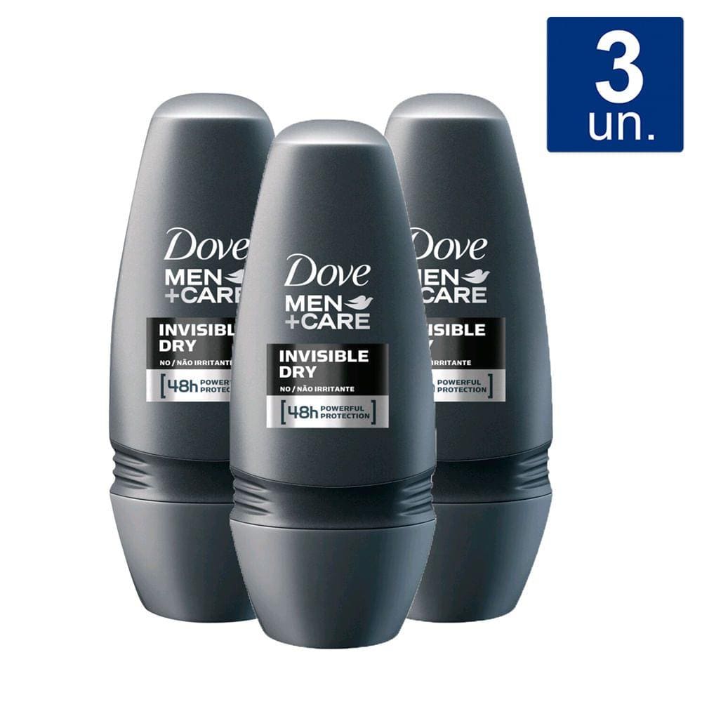 Kit 3 unidades Desodorante Antitranspirante Roll-on Dove Men Care Invisible Dry 50ml