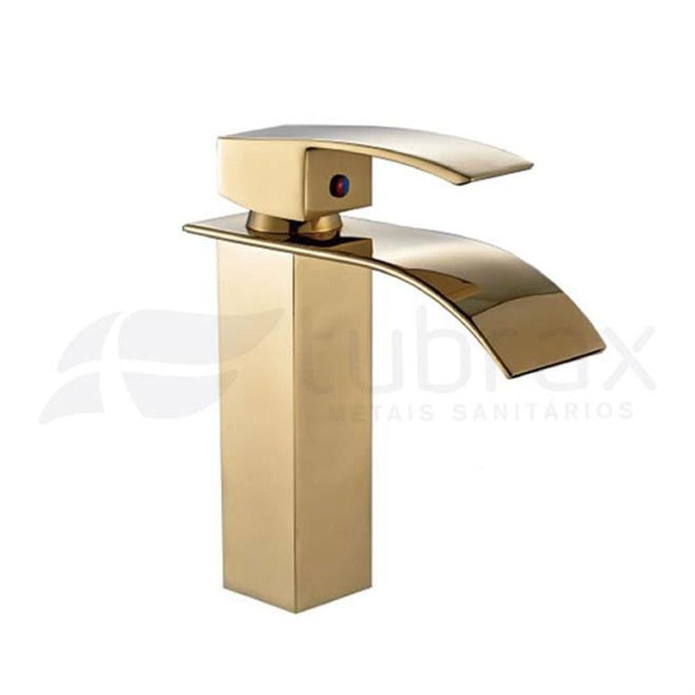 Torneira Cascata Banheiro Misturador Dourada Quadrada