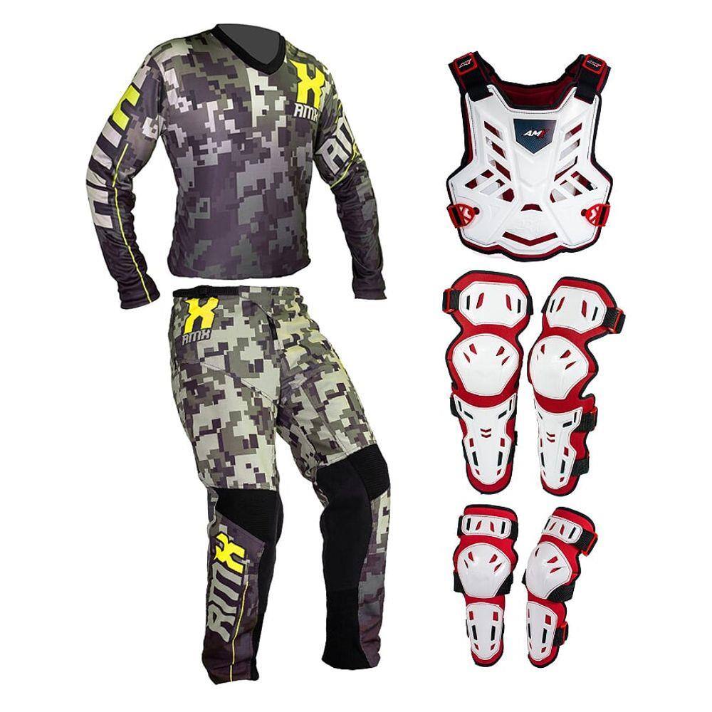 Conjunto Roupa Proteção Amx Classic Verde Neon Camuflado Branco / Vermelho