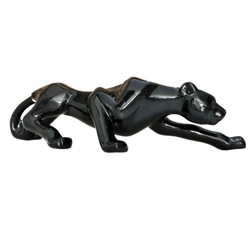 Estatueta Pantera Negra Cerâmica Luxo Preta 61Cm