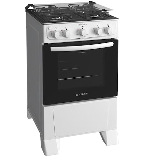 imagem-Fogão 4 bocas Atlas Mônaco Plus Branco Mesa inox e acendimento automático - Bivolt