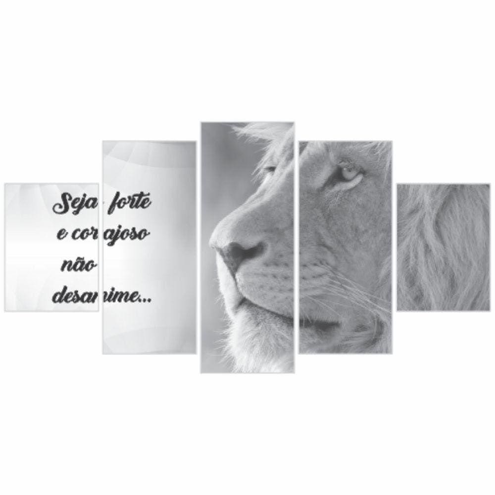 Kit Quadros Decorativos Leão Preto Branco Seja Forte 115X60