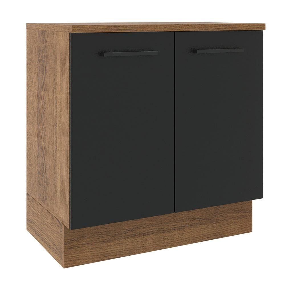 Balcão Madesa Agata 80 cm 2 Portas - Rustic/Preto