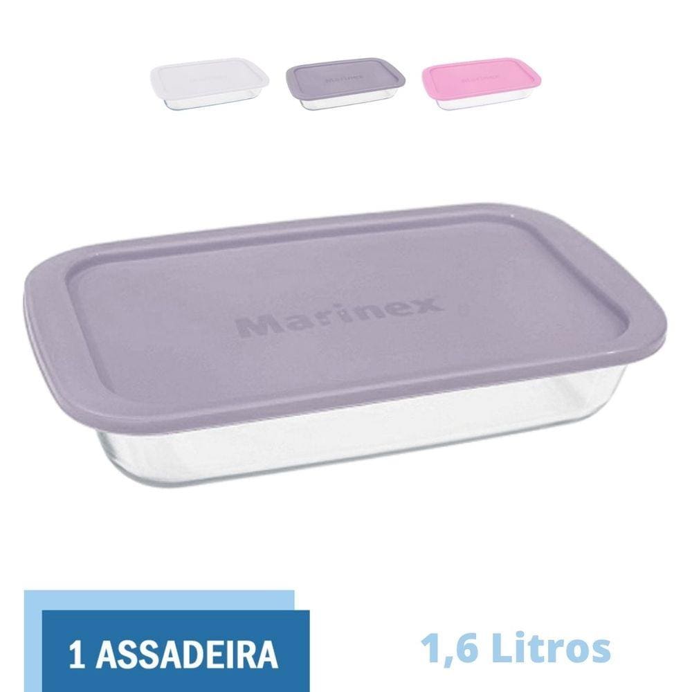 Assadeira Travessa Retangular Vidro Com Tampa 1,6L Marinex