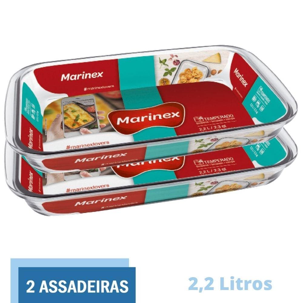 Assadeira Retangular Vidro Torta Doces 2,2L Marinex - 2 Un