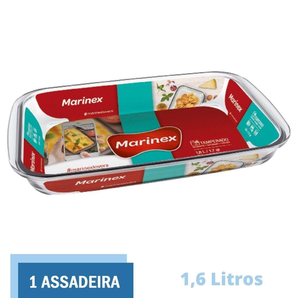 Assadeira Travessa Retangular Vidro Temperado 1,6L Marinex