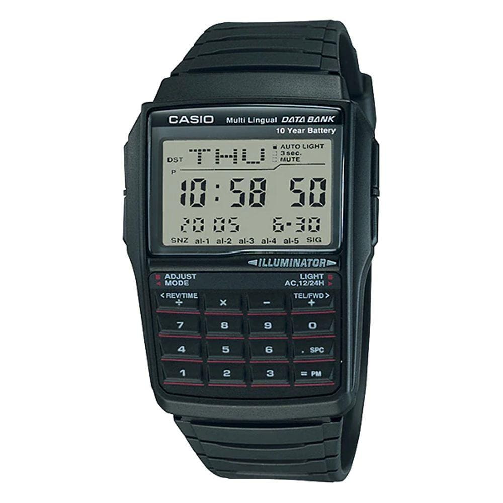 Relógio Casio Data Bank Digital DBC-32-1ADF Illuminator Pulseira de Borracha Preto