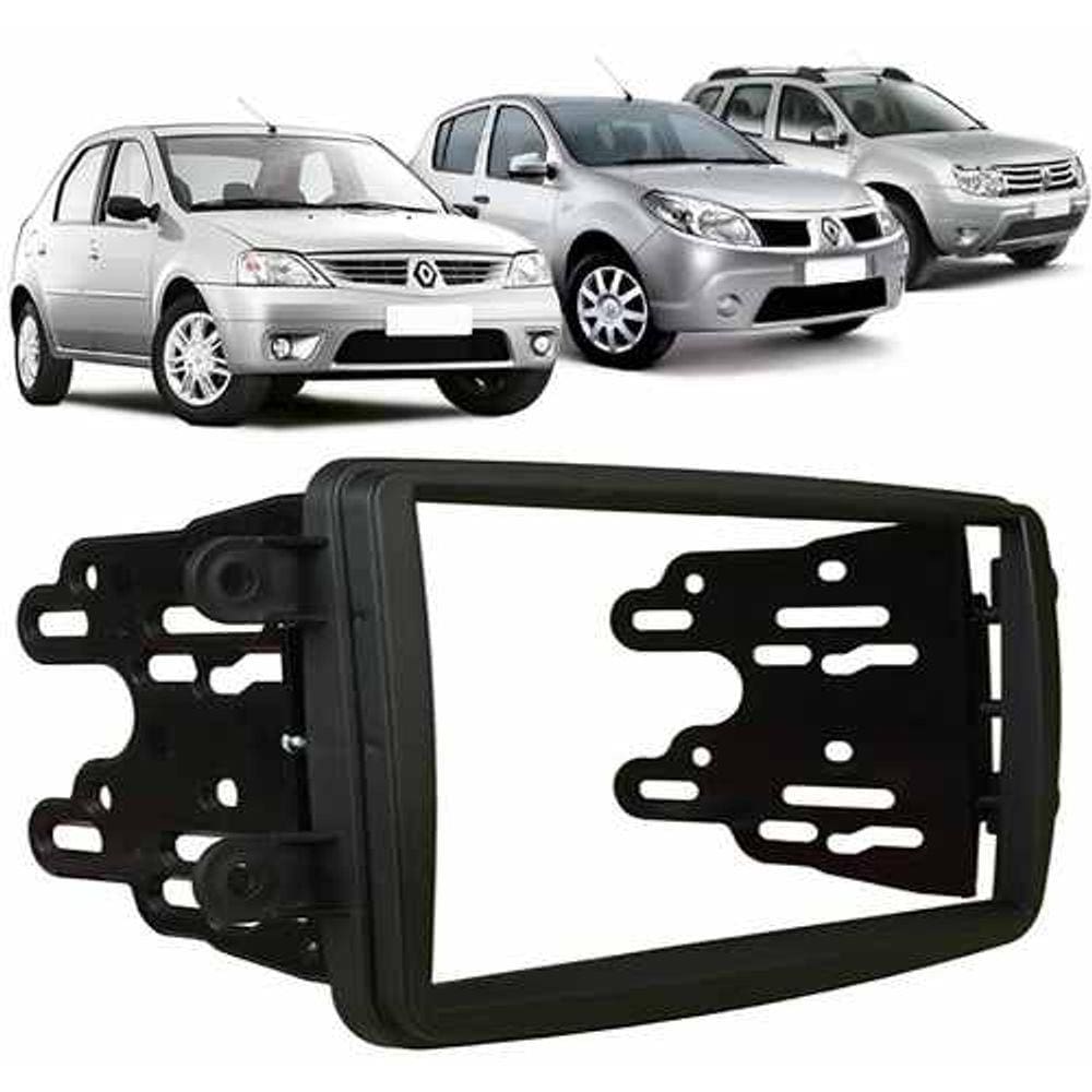 Moldura Painel 2DIN Kwid Captur Sandero Logan Preta