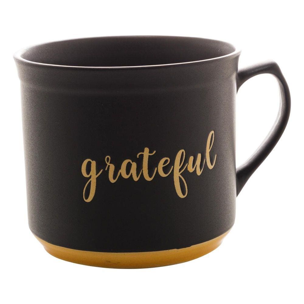 Caneca Cerâmica Bon Gourmet Grateful Preto E Amarelo 660ml