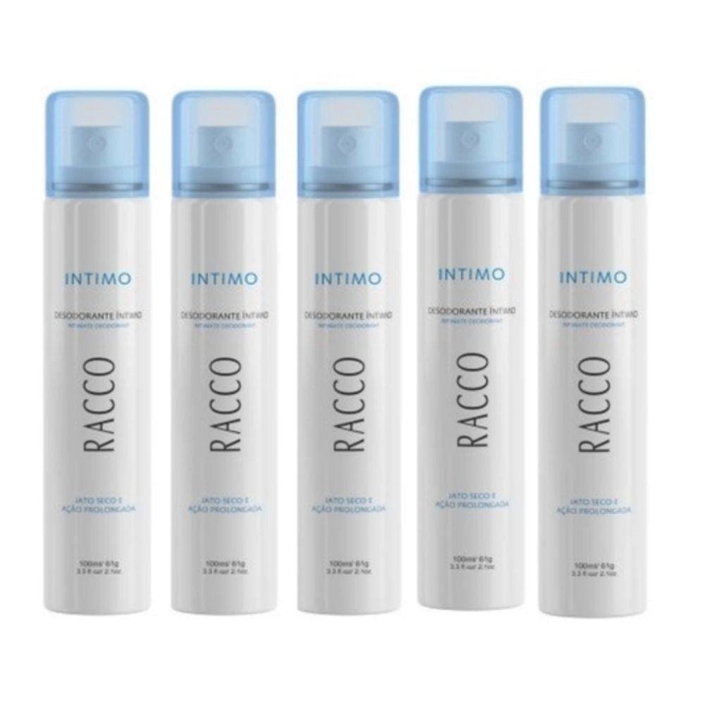 Kit C/5 Desodorante Jato Seco Feminino Íntimo Racco 100 Ml
