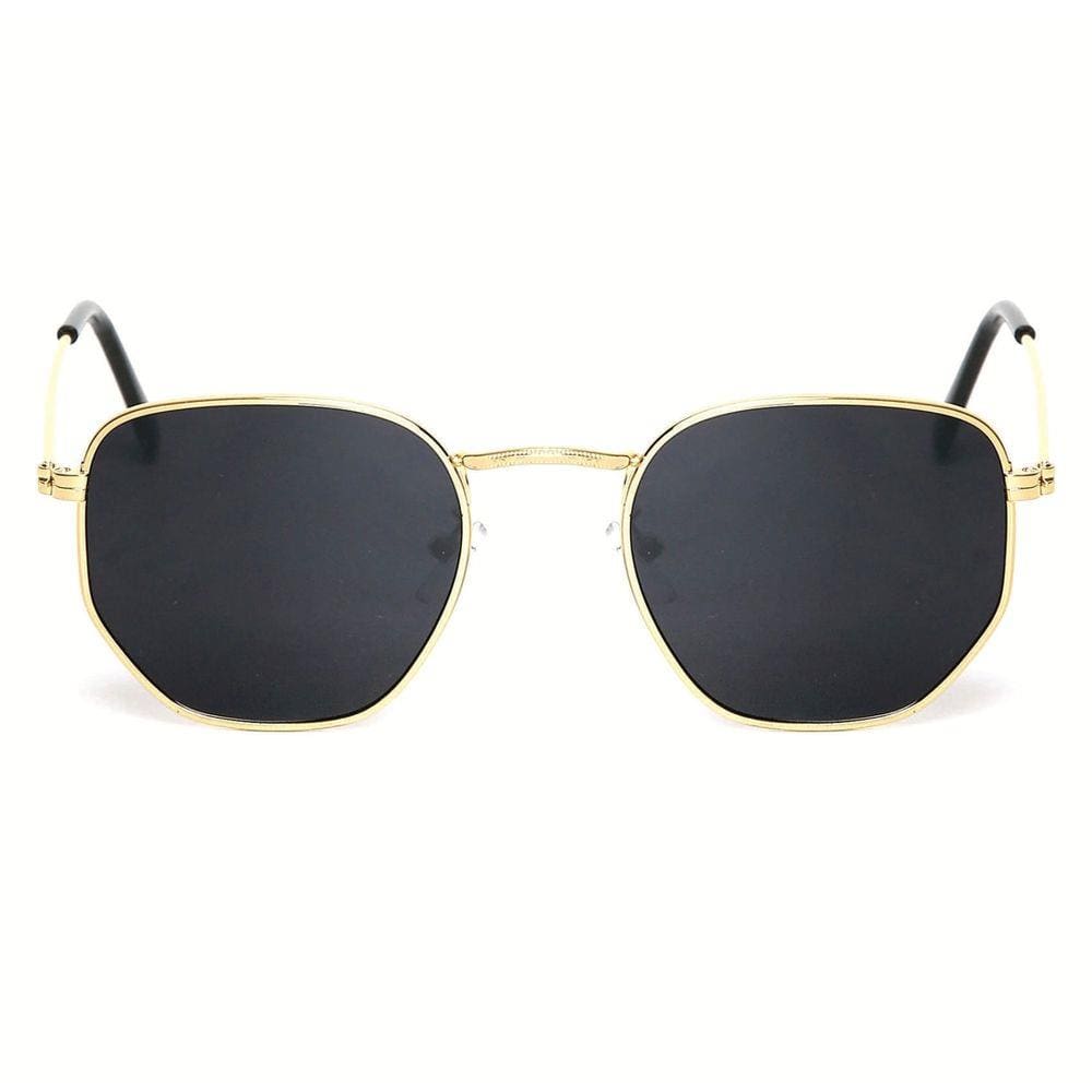 Óculos De Sol Hexagonal Dourado Com Lente Preta