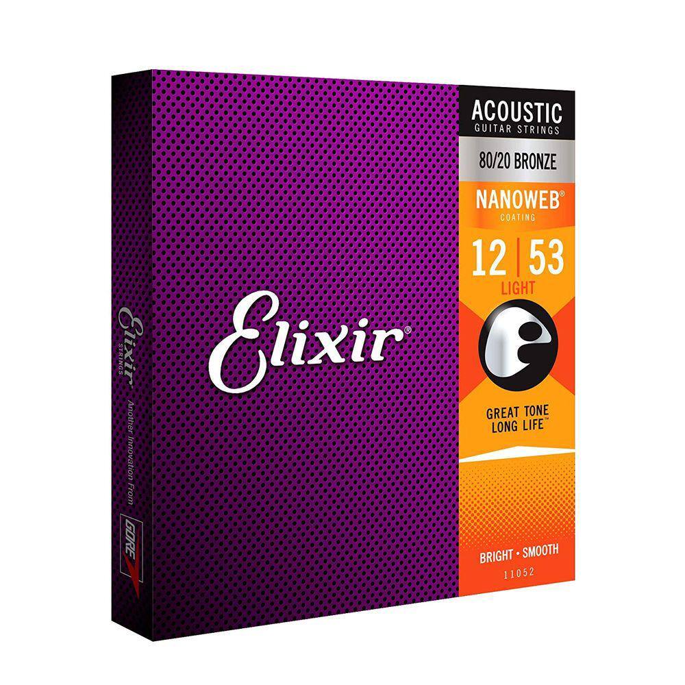 Jogo De Cordas Para Violão Aço Elixir Nanoweb 012 Light 11052