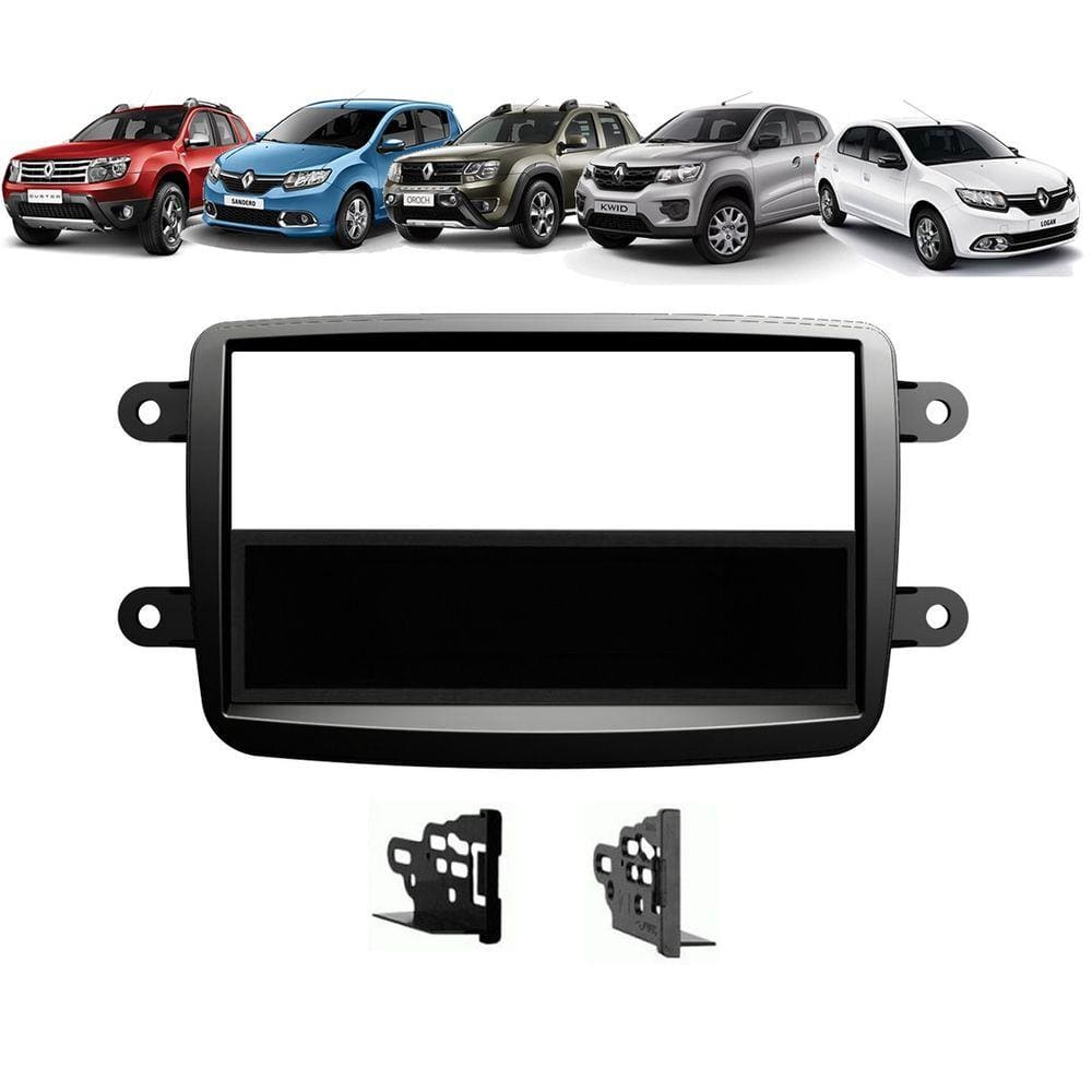 Moldura De Painel 1 Din Renault Kwid Oroch Duster Sandero Logan Automatico 2012 Em Diante - Preto
