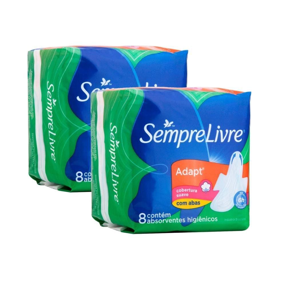 Kit Absorvente Externo Sempre Livre Adapt Cobertura Suave com Abas 16 Unidades