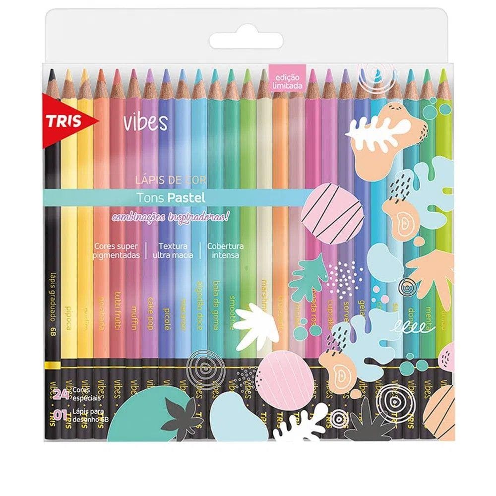 Lapis Cor 24 Cores Vibrantes Tons  Pastel Vibes + 1 Lapis 6B Tris Ultra Macio