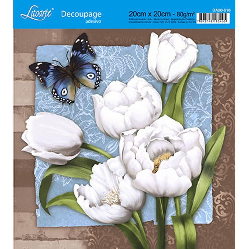 Da20-016 - Decoupage Adesiva 20 X 20 - Tulipas Brancas