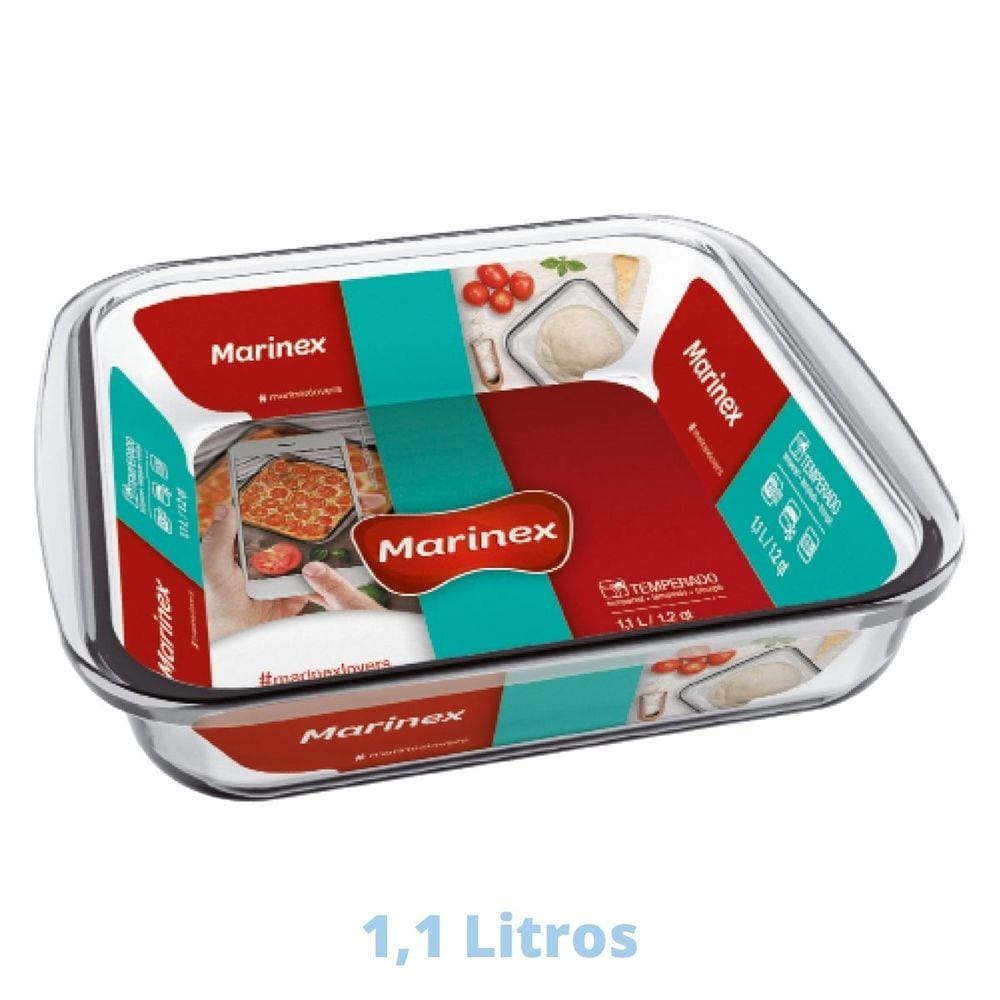 Assadeira Travessa 1,1L Quadrada Vidro Temperada Marinex