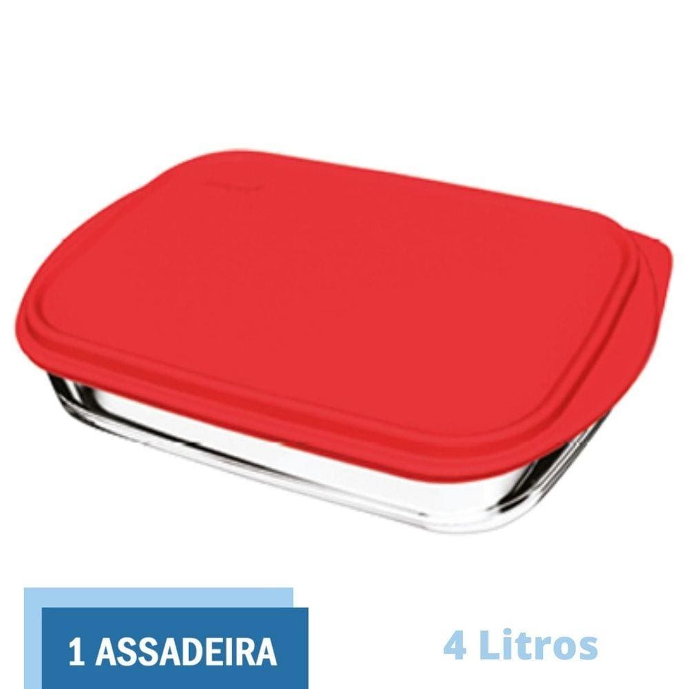 Assadeira Retangular Vidro Com Tampa Grande Alta 4L Nadir