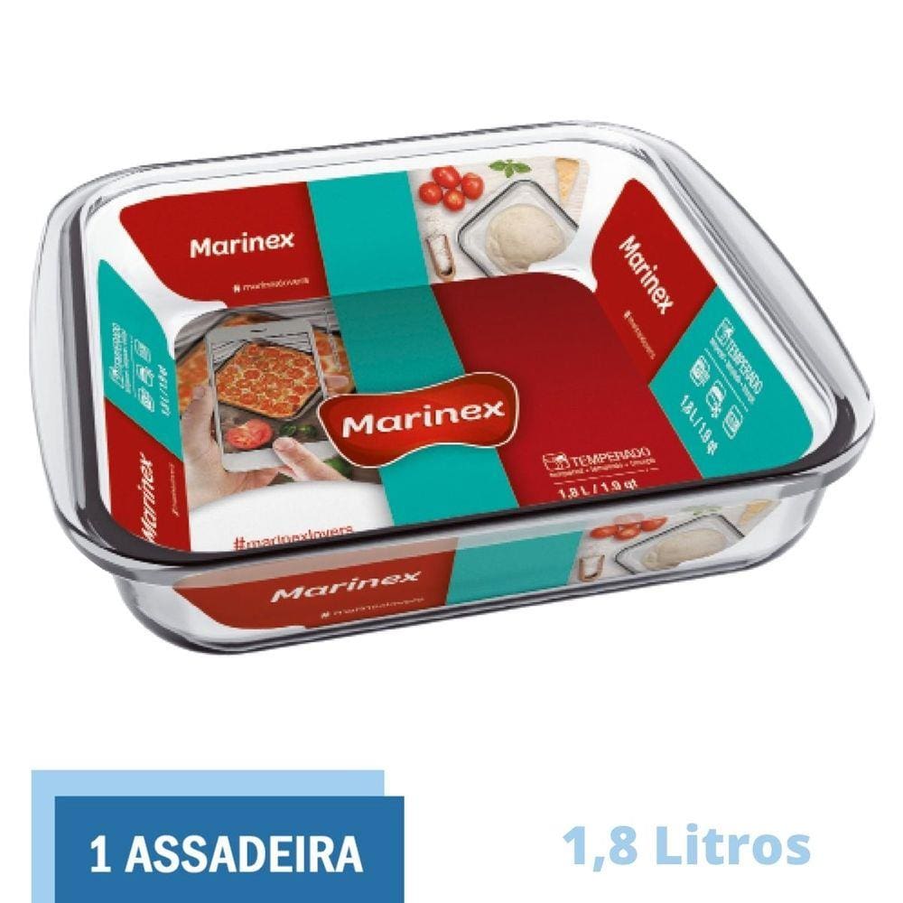 Travessa Assadeira Lasanheira 1,8L Quadrada Vidro Marinex