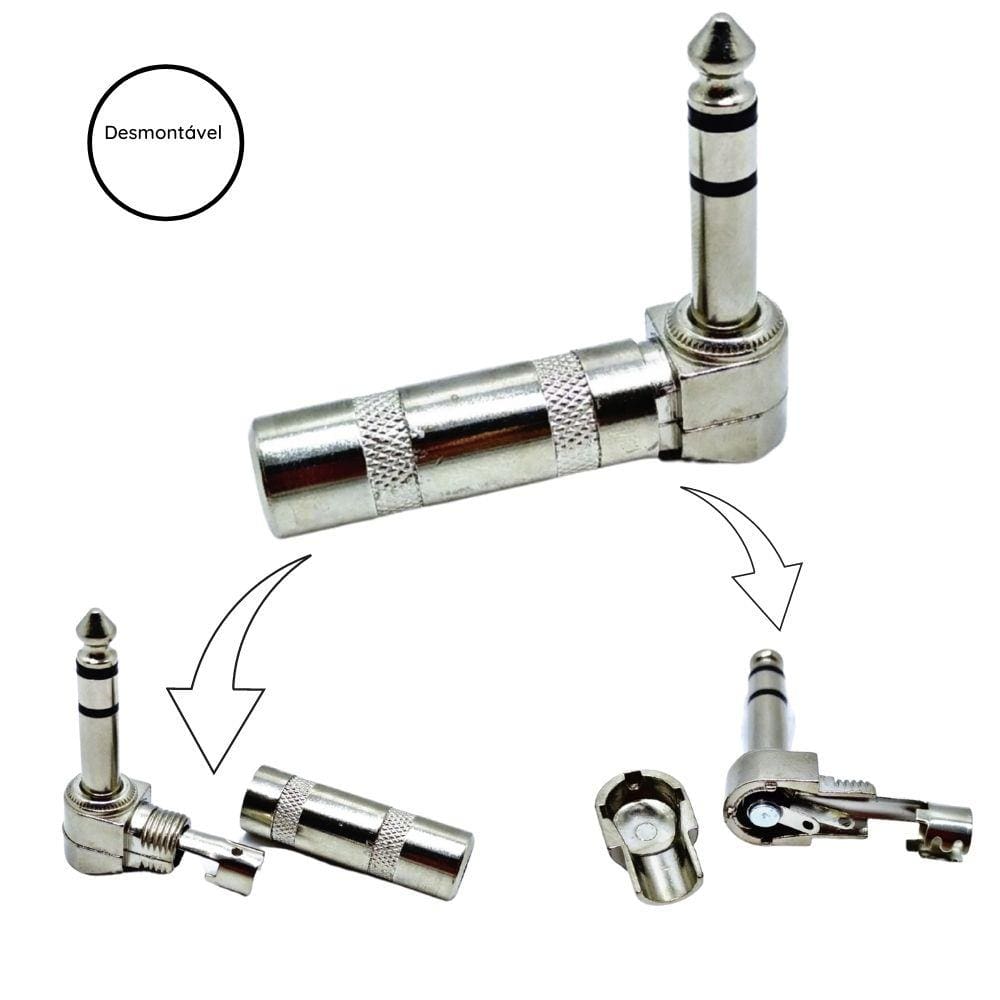 Plug Conector P10 Estereo Niquelado 90 Graus Em L
