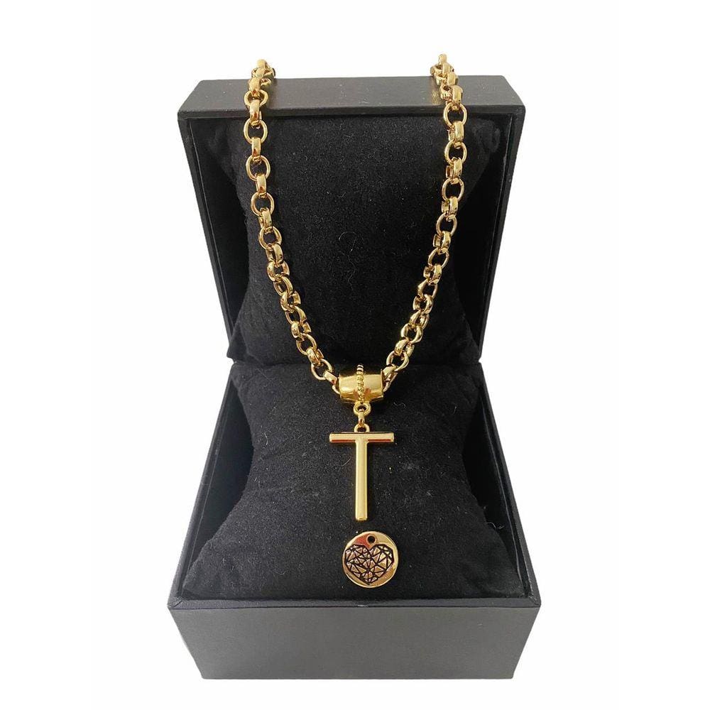 Colar Feminino Elo Português Grosso 6mm Letra \"T\"