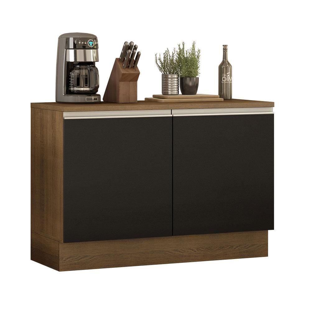 Balcão de Pia Madesa Glamy 120 cm 2 Portas (Com Tampo) - Rustic/Preto