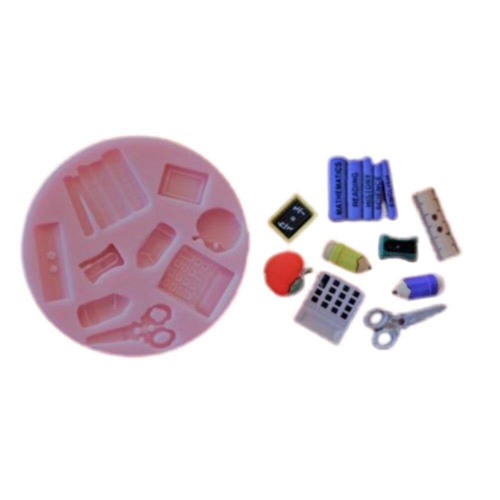 Molde De Silicone Escola, Lápis, Livros, Calculadora