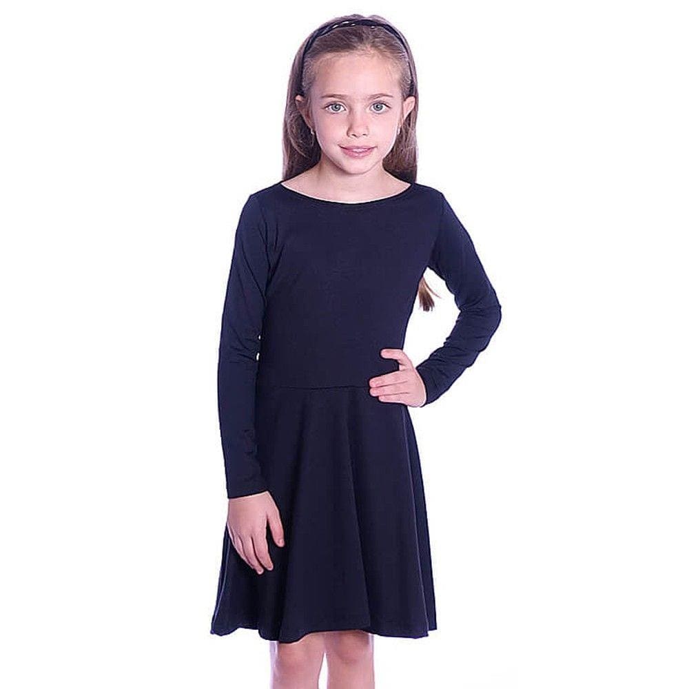 Vestido Infantil Preto Manga Longa Decote Canoa