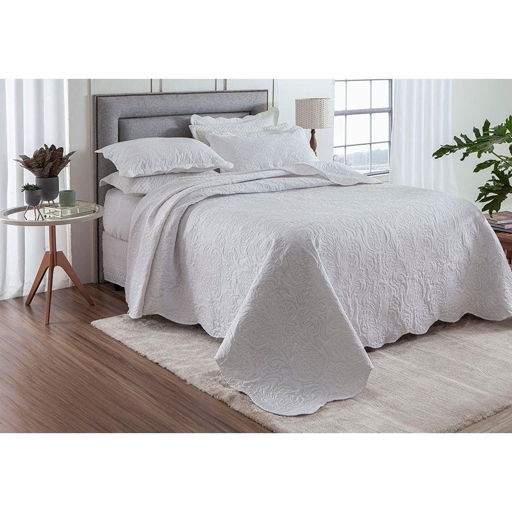 Colcha Ultrassônica - King Size - Classic - C/ Porta Travesseiros - Branco - Rozac