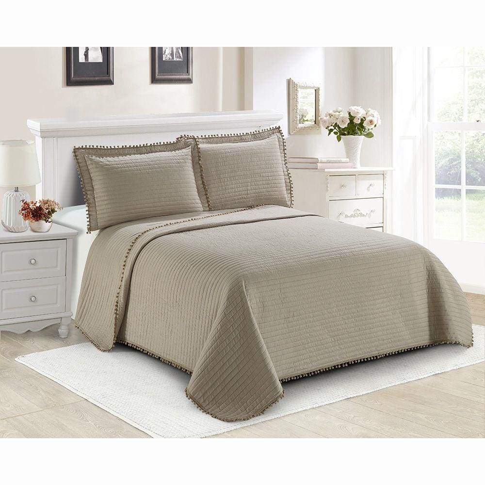 Colcha Matelassê - Pompom - King Size - C/ Porta Travesseiro - Bege - Camesa