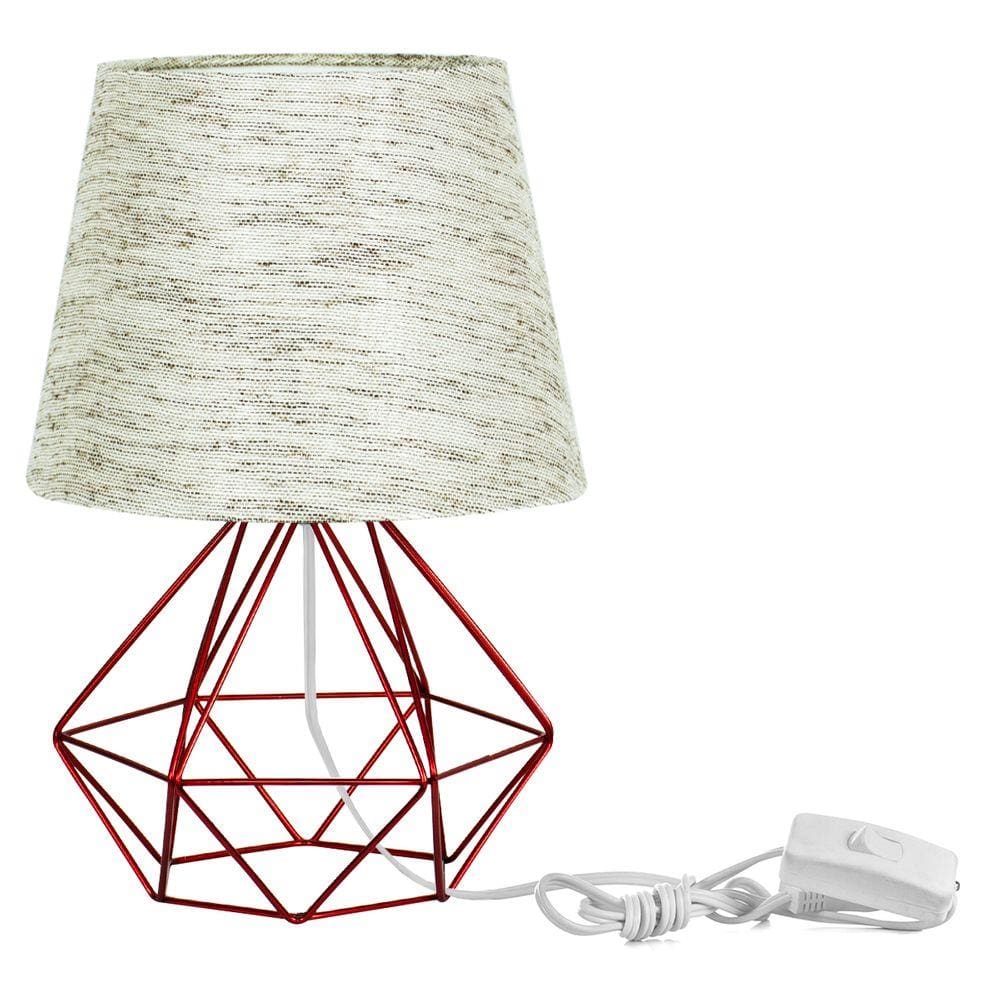 Abajur Diamante Dome Linho Mesclado Com Aramado Cereja