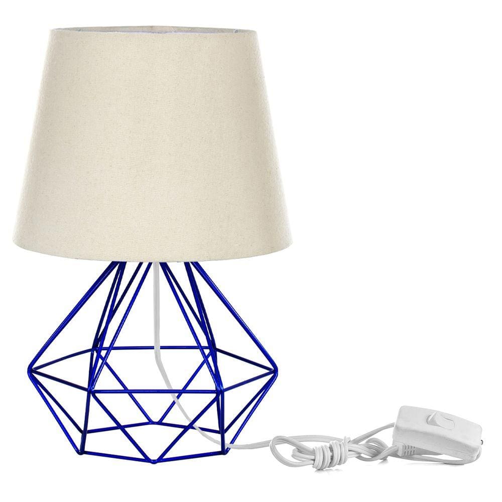 Abajur Diamante Dome Bege Com Aramado Azul Metálico