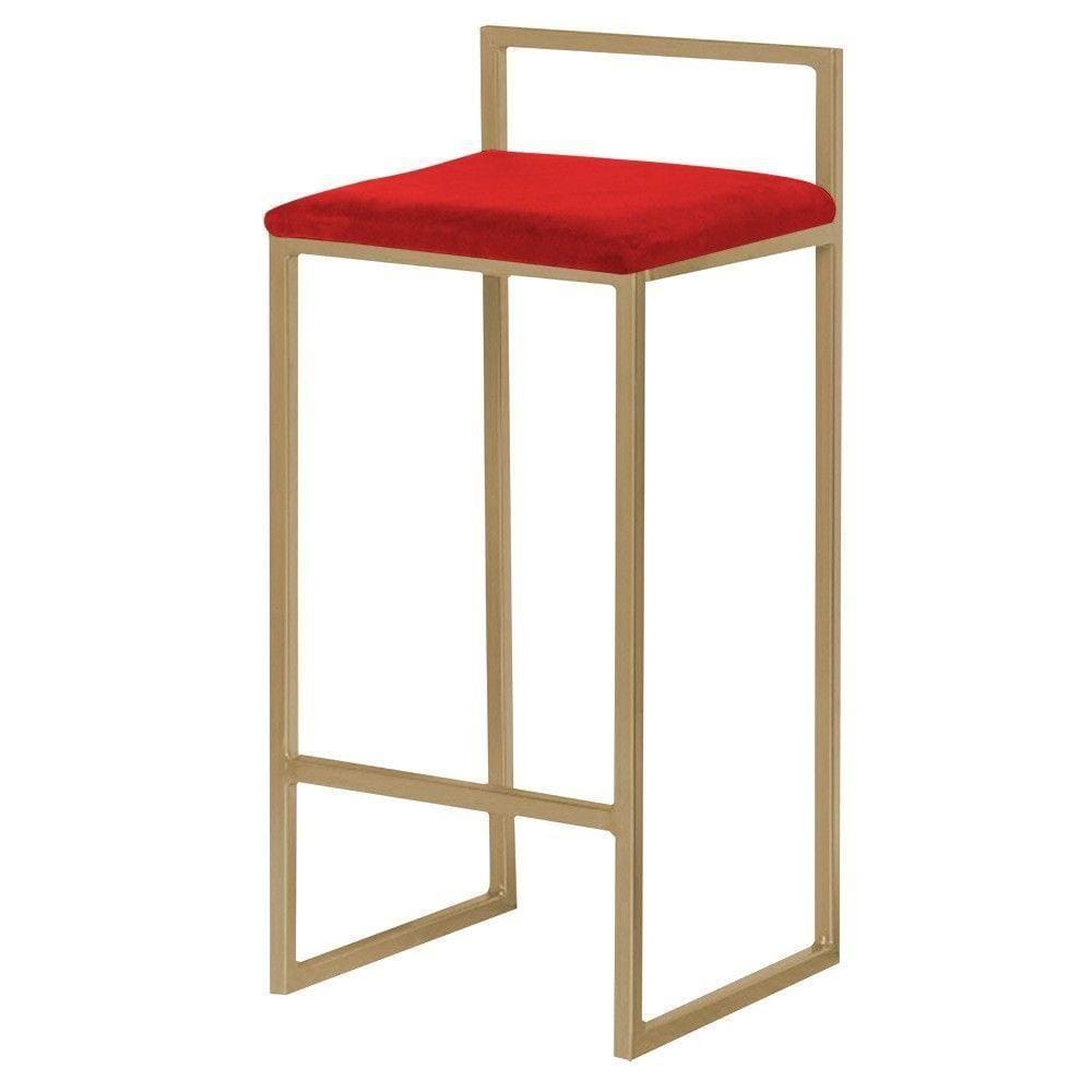 Banqueta Decorativa Jasmine Base Gold Veludo Vermelho