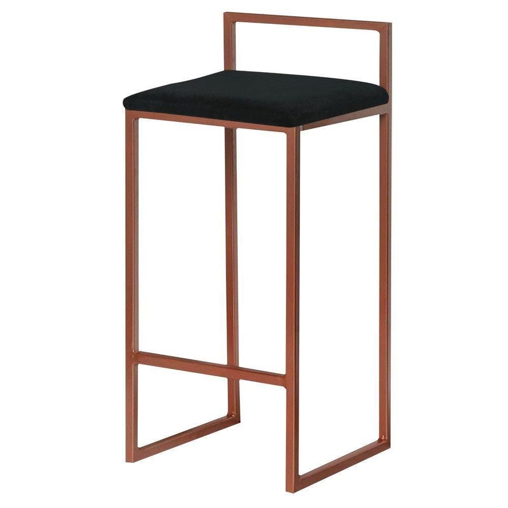 Banqueta Decorativa Jasmine Base Bronze Veludo Preto