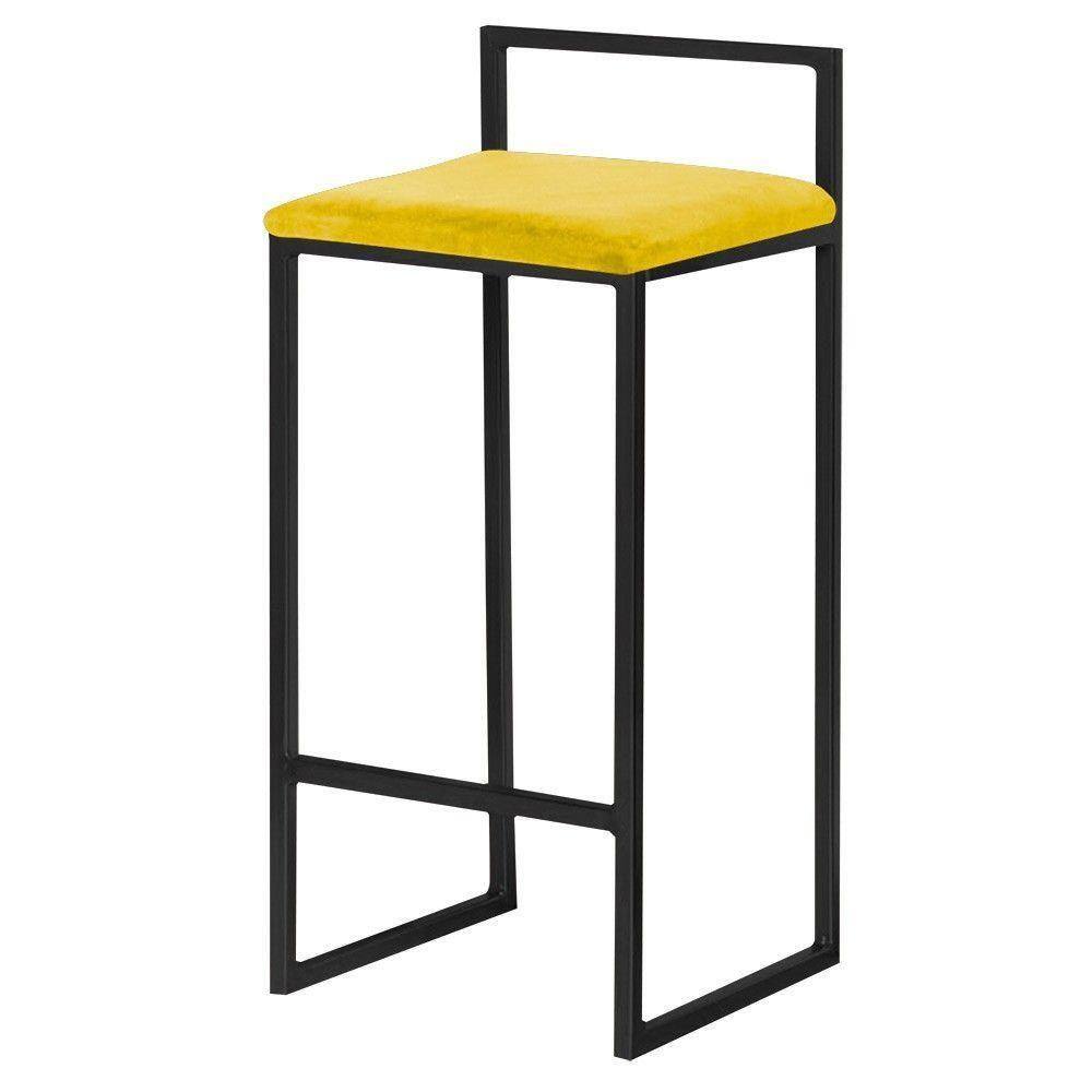 Banqueta Decorativa Jasmine Base Preto Suede Amarelo