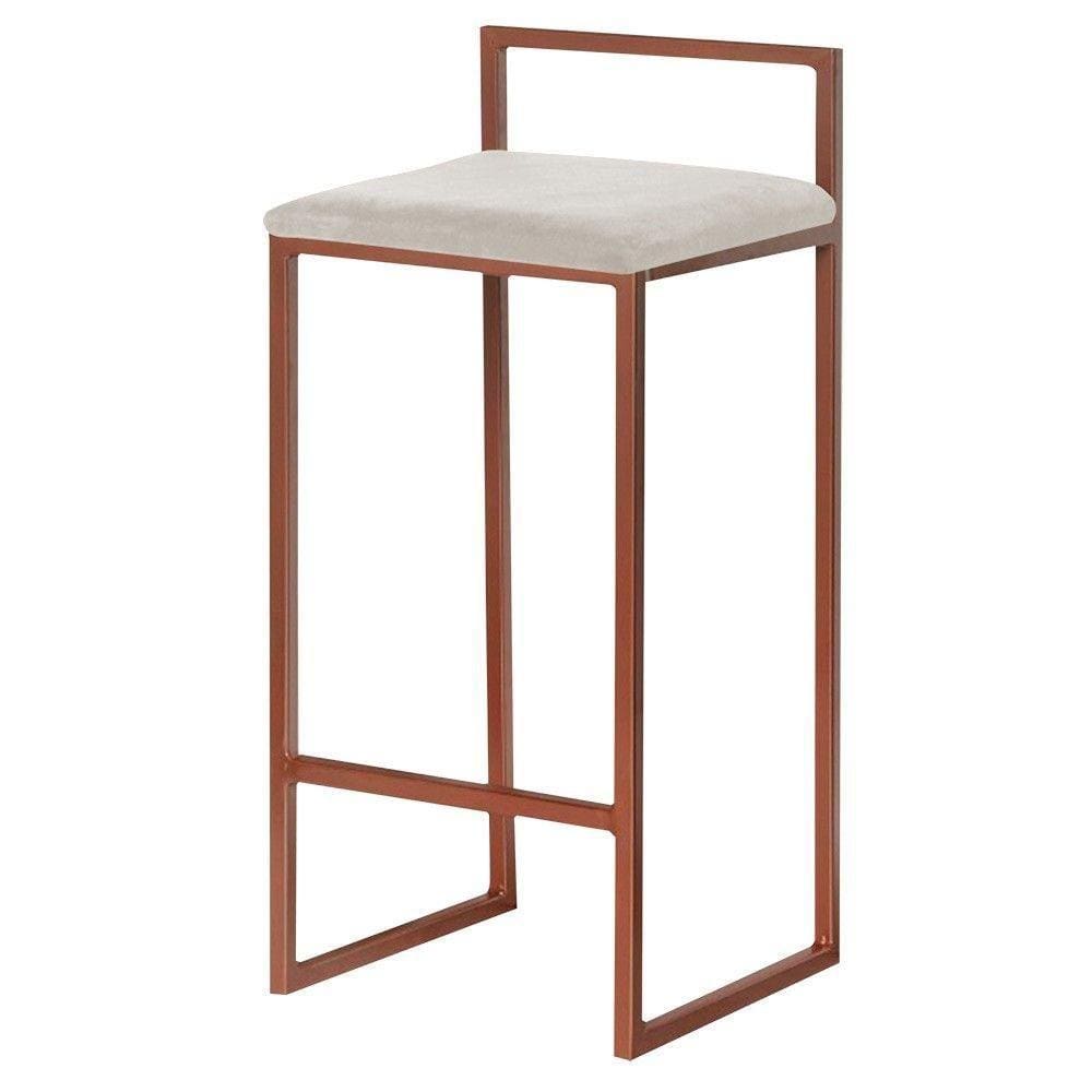 Banqueta Decorativa Jasmine Base Bronze Suede Bege