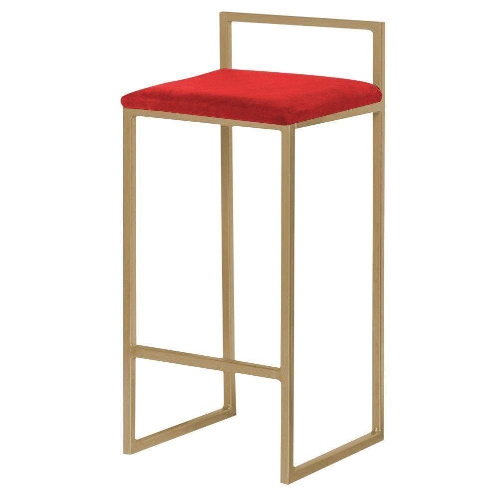 Banqueta Decorativa Jasmine Base Gold Suede Vermelho