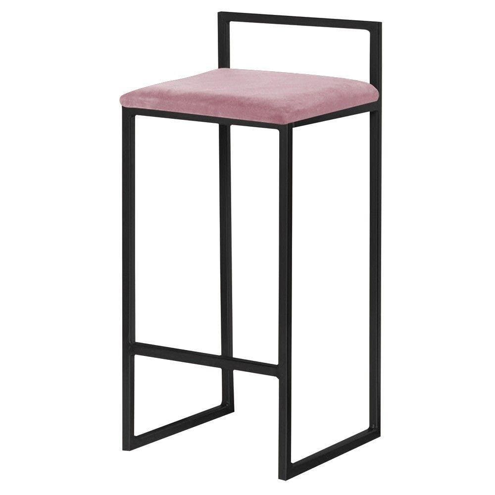 Banqueta Decorativa Jasmine Base Preto Veludo Rosê