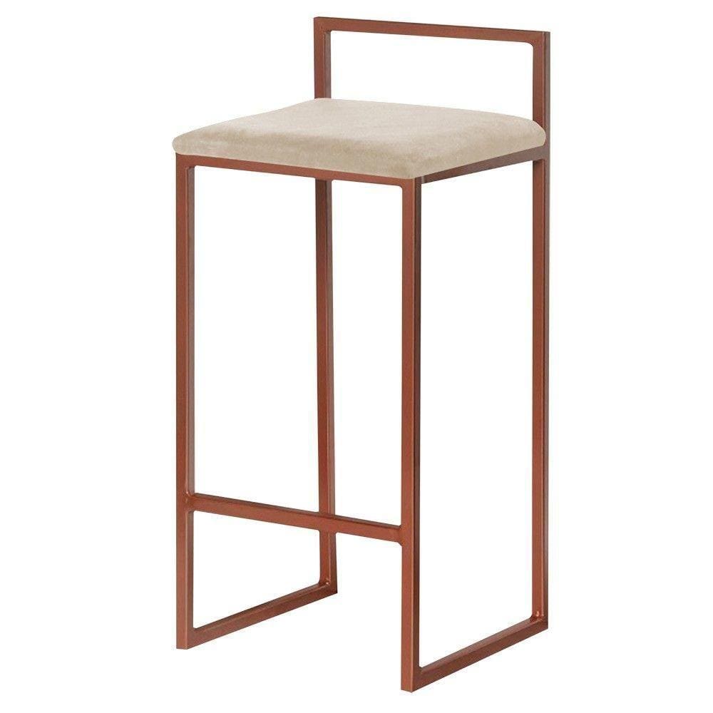 Banqueta Decorativa Jasmine Base Bronze Veludo Bege