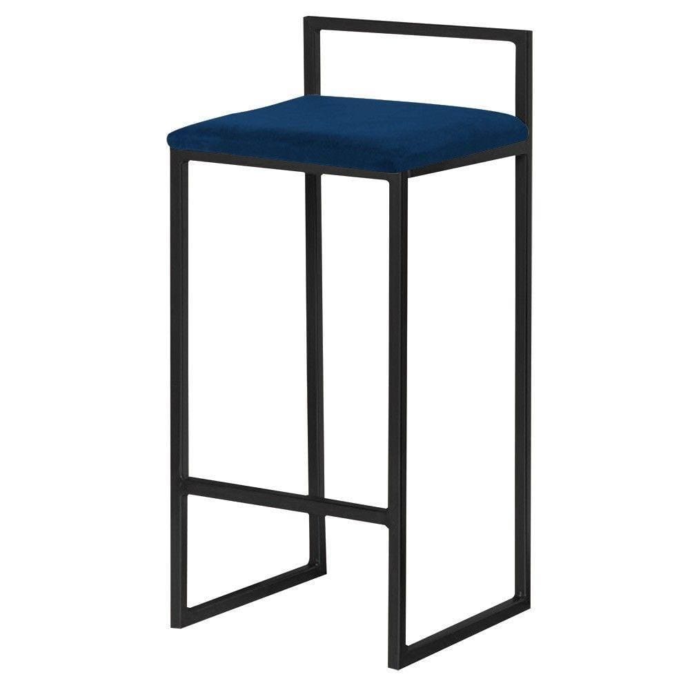 Banqueta Decorativa Jasmine Base Preto Veludo Azul