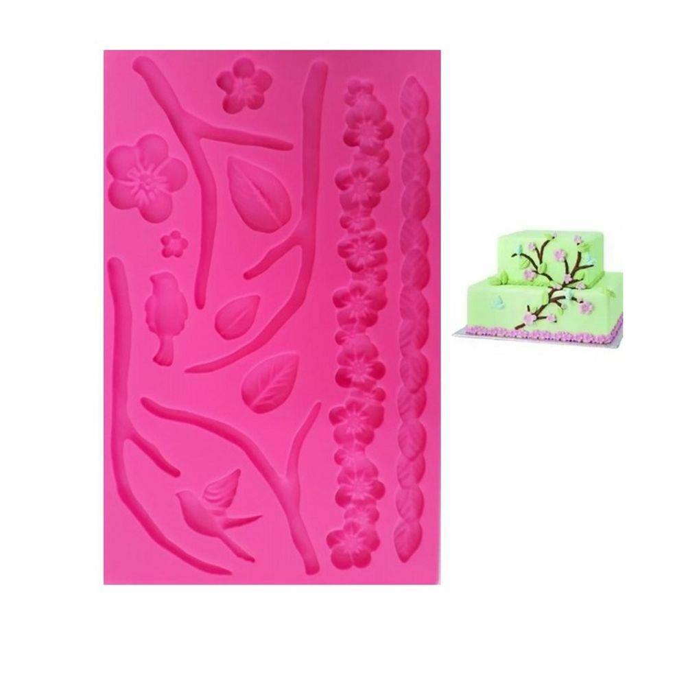 Molde De Silicone Galhos, Folhas, Flores, Pássaros