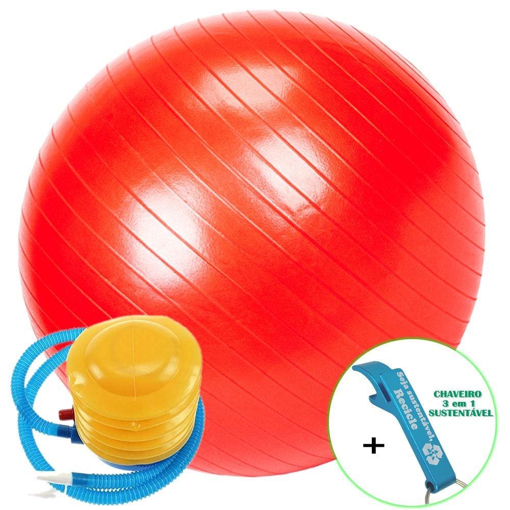 Bola Yoga Pilates Fitness Suíça 60 cm Vermelho com Bomba + Chaveiro CBRN16181